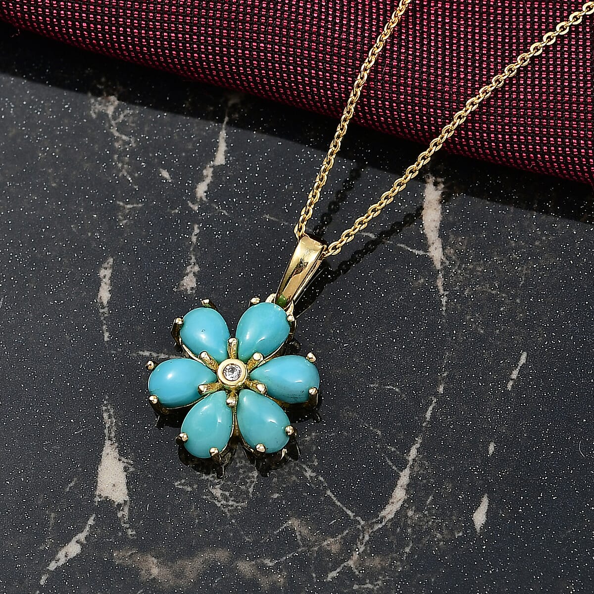 D'Joy Sleeping Beauty Turquoise and White Zircon 2.35 ctw Pendant Necklace in 18K Vermeil Yellow Gold Over Sterling Silver 20 Inches  image number 2