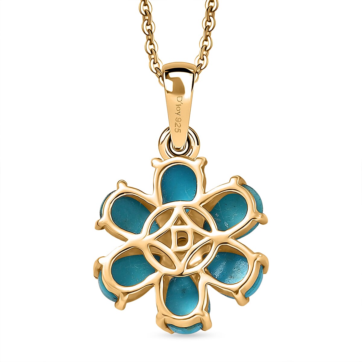 D'Joy Sleeping Beauty Turquoise and White Zircon 2.35 ctw Pendant Necklace in 18K Vermeil Yellow Gold Over Sterling Silver 20 Inches  image number 4