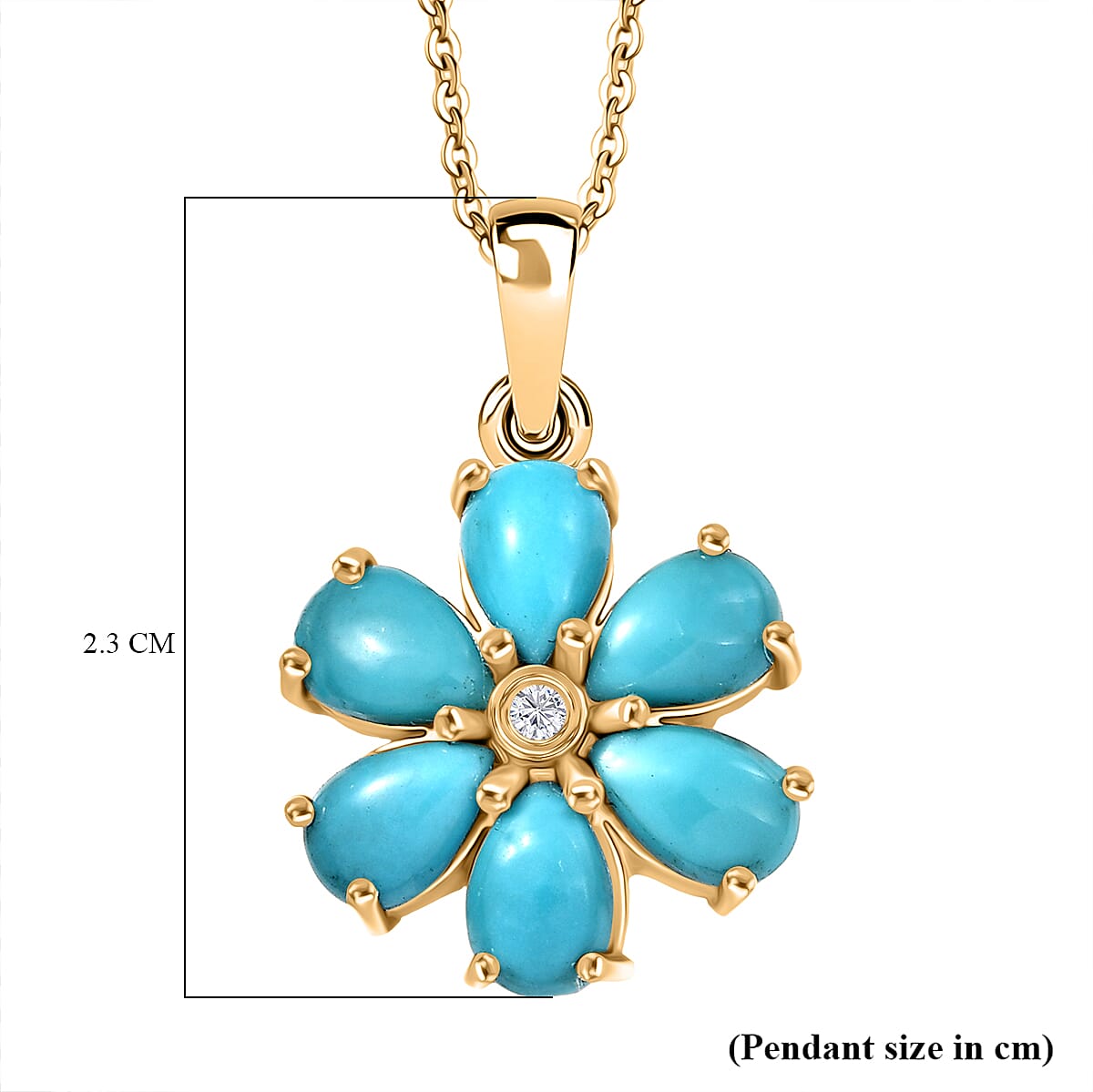D'Joy Sleeping Beauty Turquoise and White Zircon 2.35 ctw Pendant Necklace in 18K Vermeil Yellow Gold Over Sterling Silver 20 Inches  image number 5