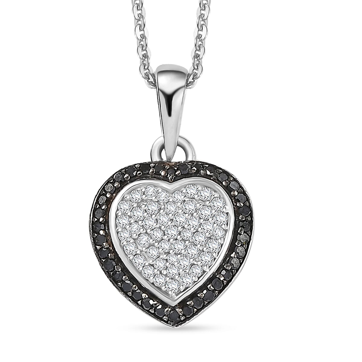 D'Joy White and Black Diamond 0.25 ctw Eternal Bond Heart Pendant Necklace in Rhodium Over Sterling Silver 20 Inches image number 0