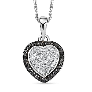 D'Joy White and Black Diamond 0.25 ctw Eternal Bond Heart Pendant Necklace in Rhodium Over Sterling Silver 20 Inches