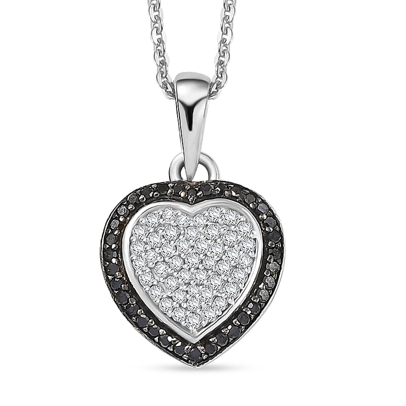 D'Joy White and Black Diamond 0.25 ctw Eternal Bond Heart Pendant Necklace in Rhodium Over Sterling Silver 20 Inches