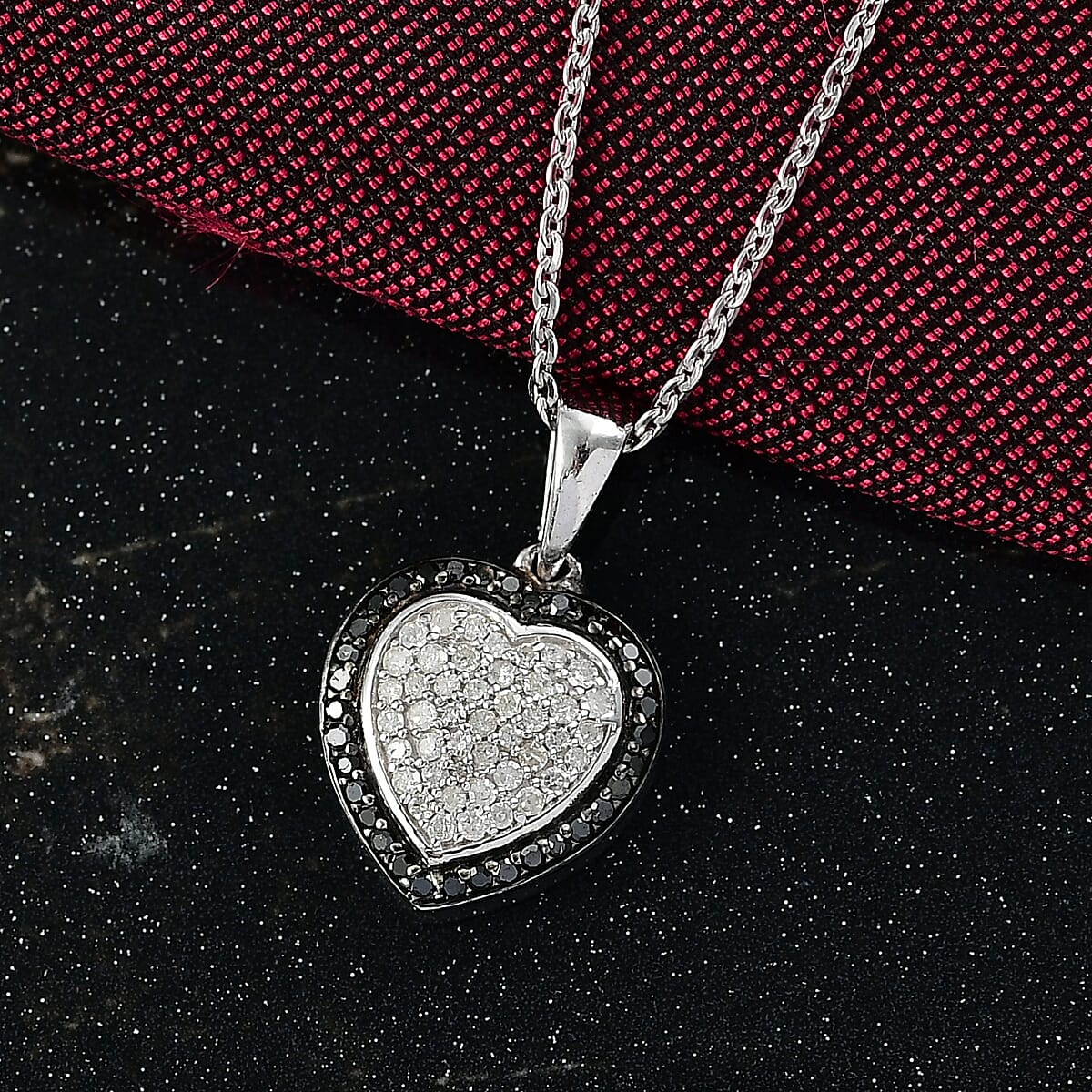 D'Joy White and Black Diamond 0.25 ctw Eternal Bond Heart Pendant Necklace in Rhodium Over Sterling Silver 20 Inches image number 1