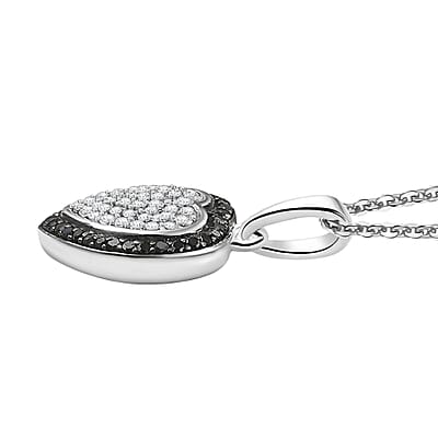 D'Joy White and Black Diamond 0.25 ctw Eternal Bond Heart Pendant Necklace in Rhodium Over Sterling Silver 20 Inches