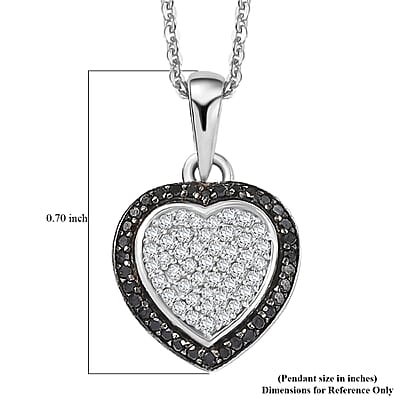 D'Joy White and Black Diamond 0.25 ctw Eternal Bond Heart Pendant Necklace in Rhodium Over Sterling Silver 20 Inches