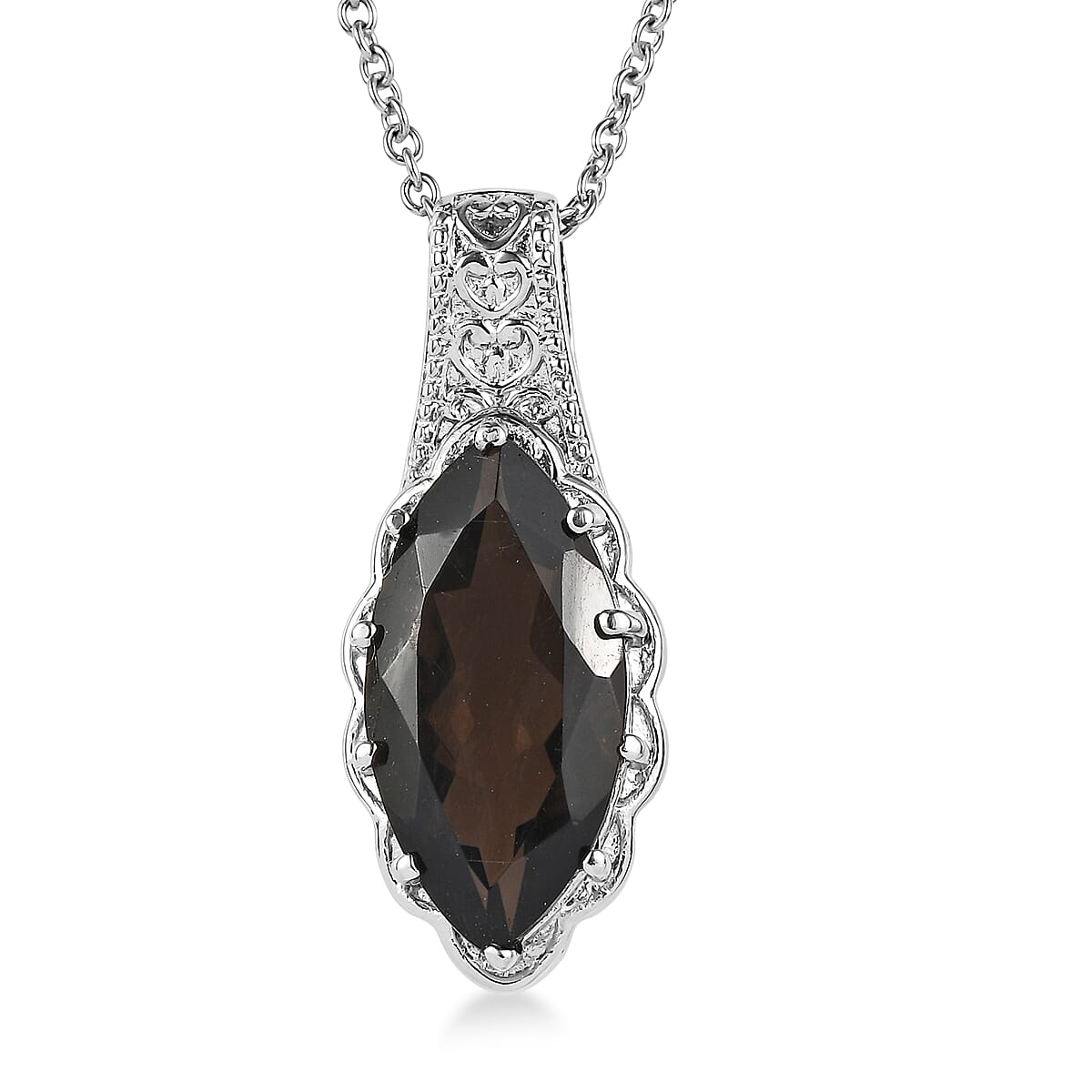 EverTrue Brazilian Smoky Quartz Pendant Necklace (20 Inches) in Stainless Steel 7.10 ctw image number 0