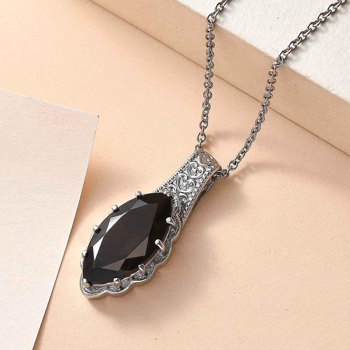 EverTrue Brazilian Smoky Quartz Pendant Necklace (20 Inches) in Stainless Steel 7.10 ctw image number 1