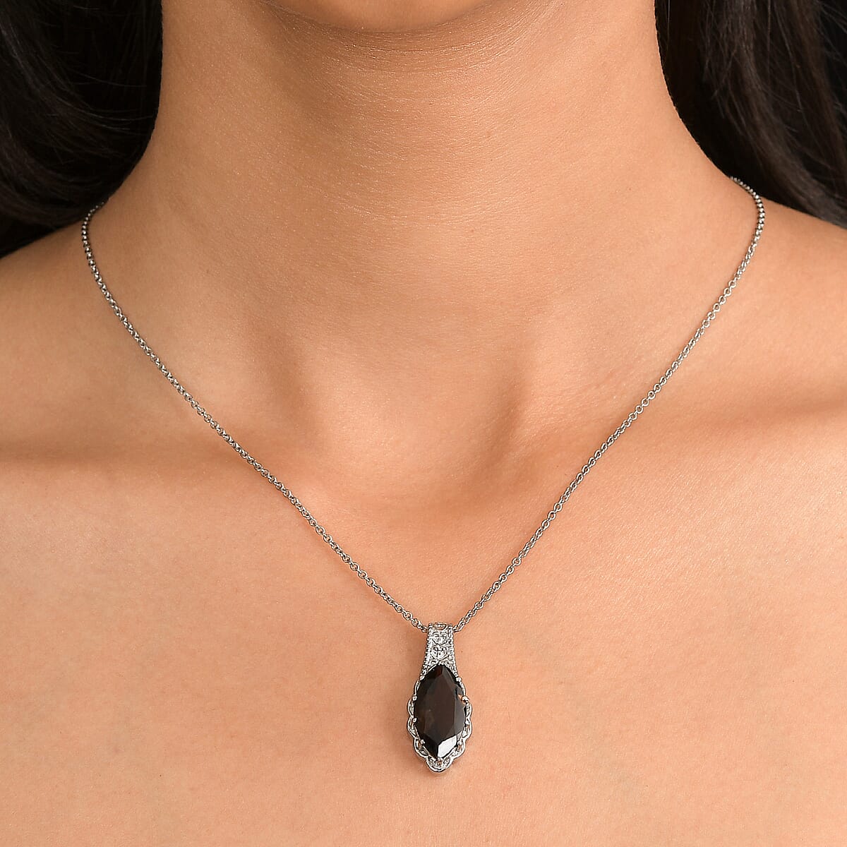 EverTrue Brazilian Smoky Quartz Pendant Necklace (20 Inches) in Stainless Steel 7.10 ctw image number 2