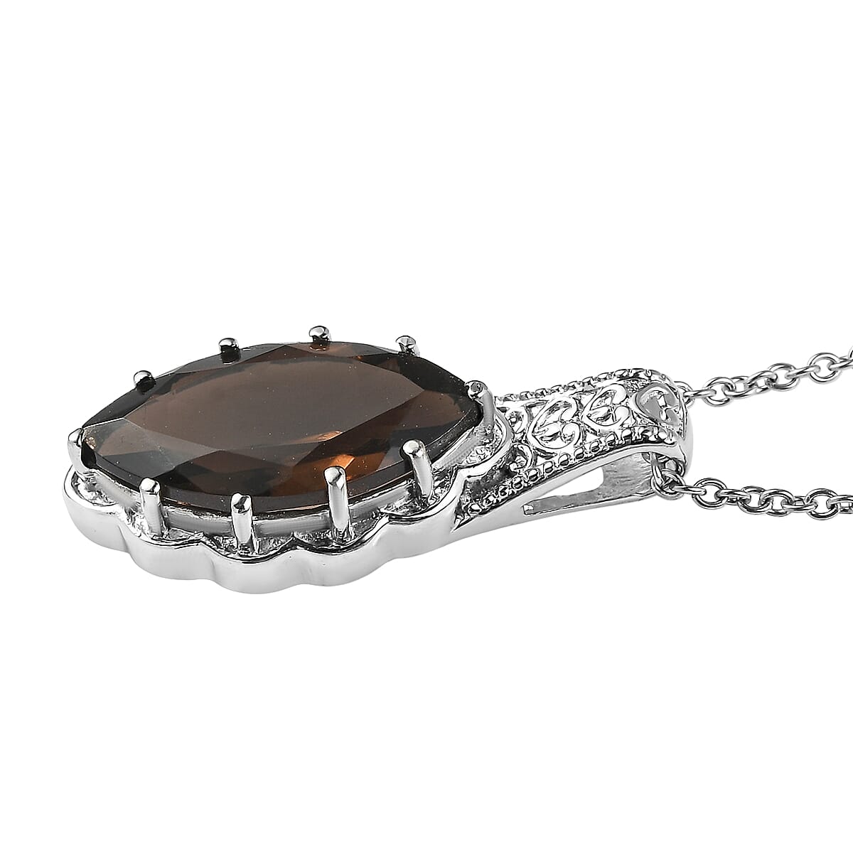 EverTrue Brazilian Smoky Quartz Pendant Necklace (20 Inches) in Stainless Steel 7.10 ctw image number 3