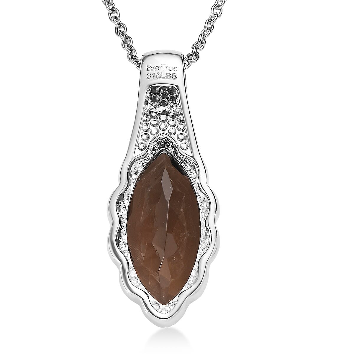 EverTrue Brazilian Smoky Quartz Pendant Necklace (20 Inches) in Stainless Steel 7.10 ctw image number 4