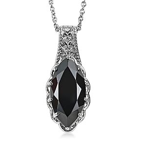 EverTrue Thai Black Spinel 10.00 ctw Pendant Necklace in Stainless Steel 20 Inches