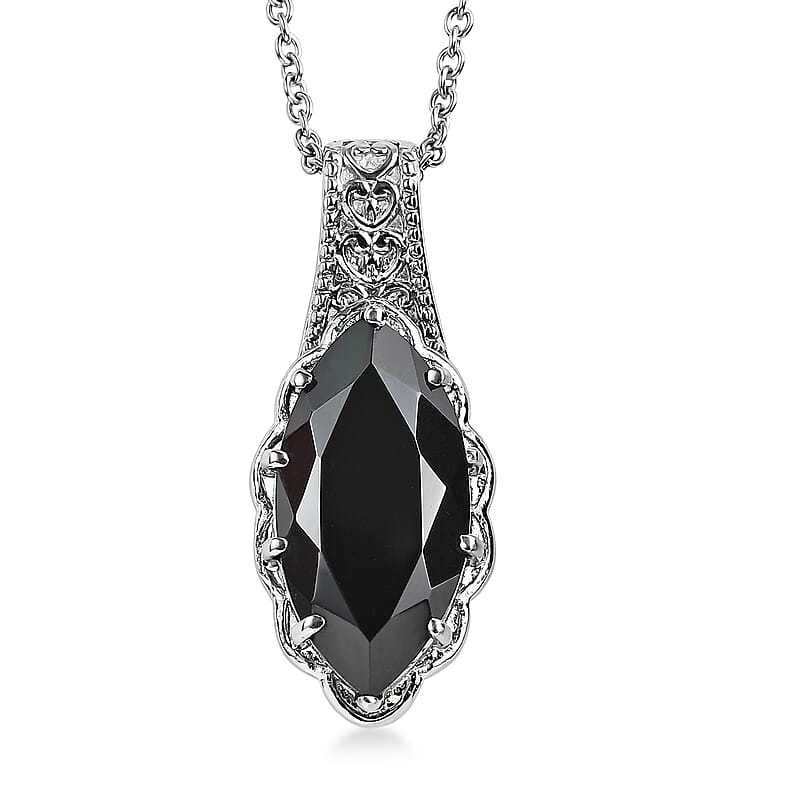 EverTrue Thai Black Spinel Pendant Necklace in Stainless Steel 10.00 ctw (20 Inches)