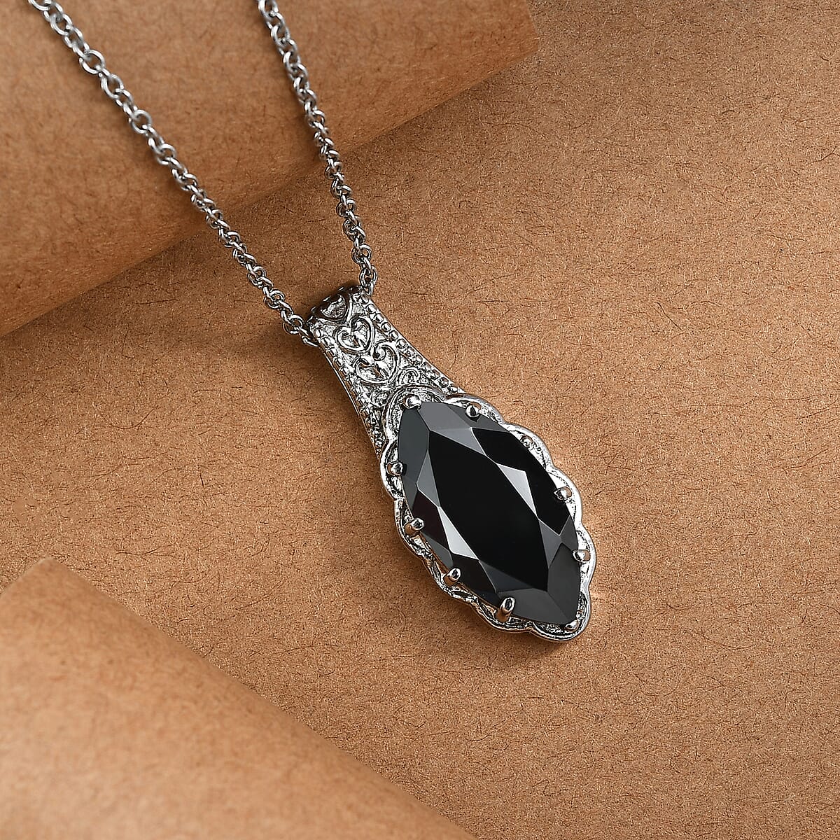 EverTrue Thai Black Spinel 10.00 ctw Pendant Necklace in Stainless Steel 20 Inches image number 1