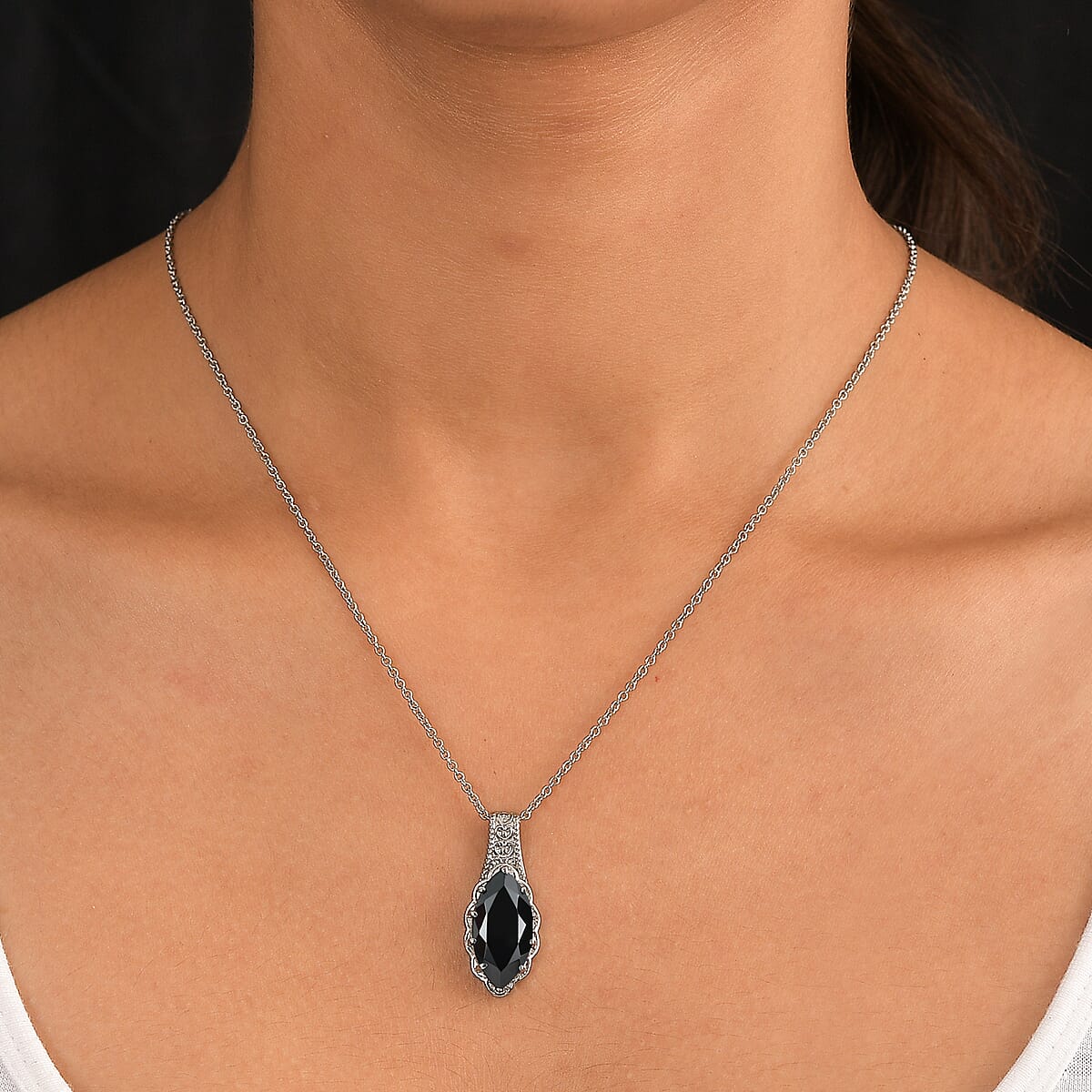 EverTrue Thai Black Spinel 10.00 ctw Pendant Necklace in Stainless Steel 20 Inches image number 2