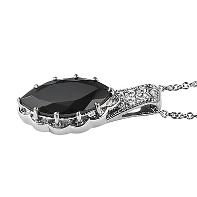 EverTrue Thai Black Spinel Pendant Necklace in Stainless Steel 10.00 ctw (20 Inches)