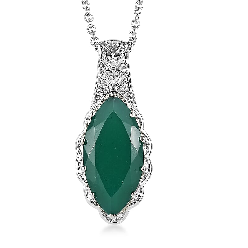 EverTrue Green Onyx Pendant Necklace in Stainless Steel 6.85 ctw (20 Inches)