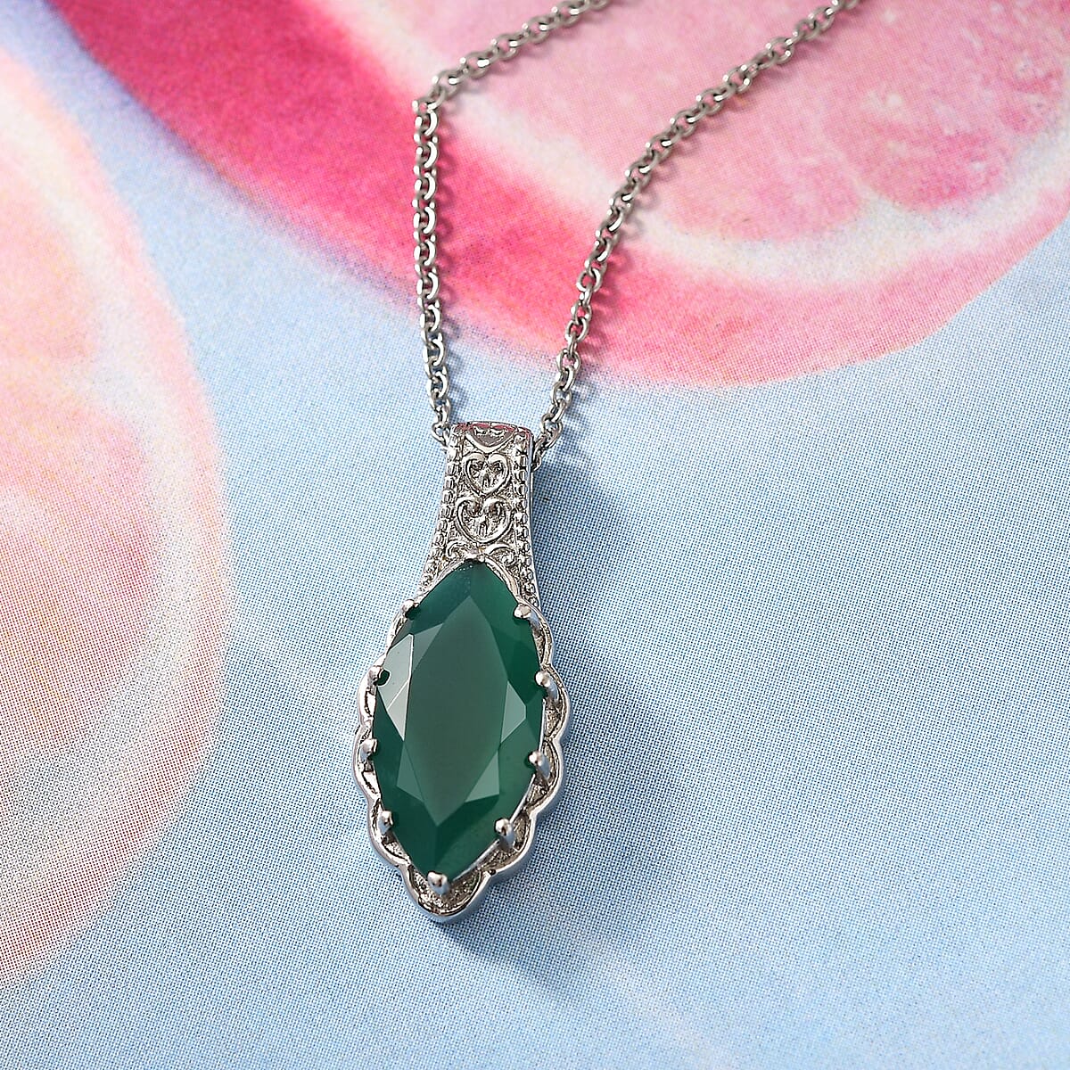 EverTrue Green Onyx Pendant Necklace in Stainless Steel 6.85 ctw (20 Inches) image number 1