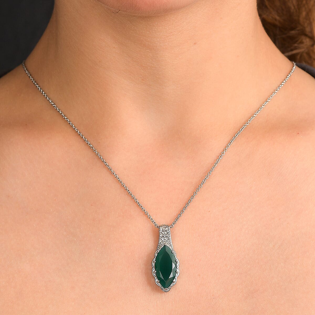 EverTrue Green Onyx Pendant Necklace in Stainless Steel 6.85 ctw (20 Inches) image number 2