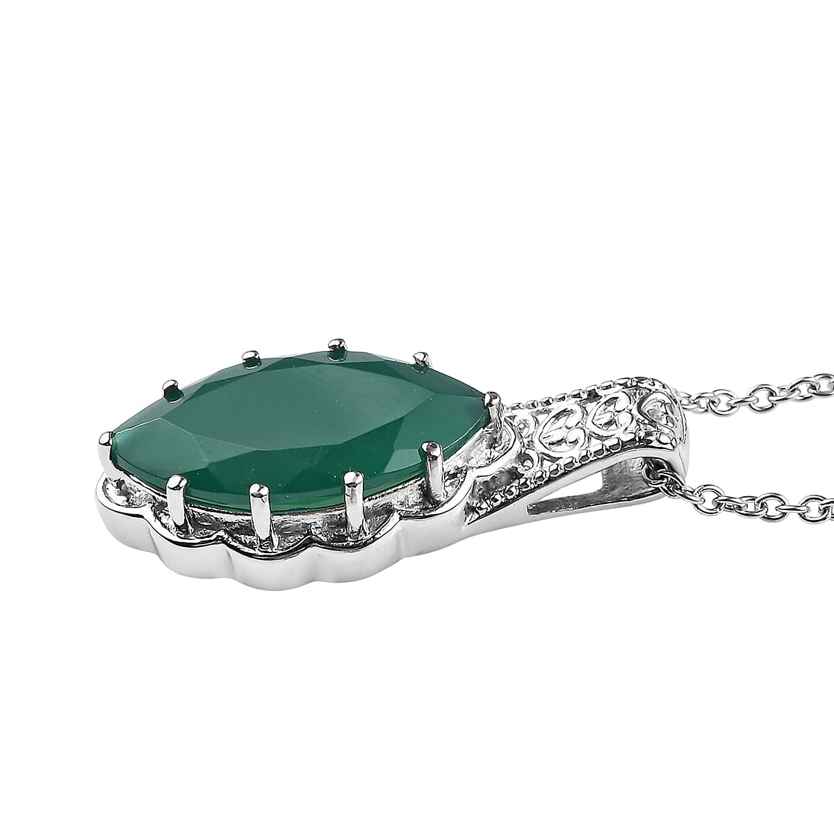 EverTrue Green Onyx Pendant Necklace in Stainless Steel 6.85 ctw (20 Inches) image number 3