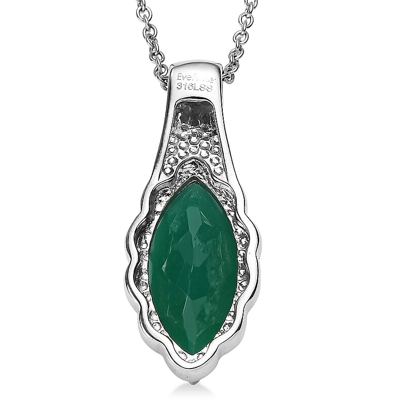EverTrue Green Onyx Pendant Necklace in Stainless Steel 6.85 ctw (20 Inches)
