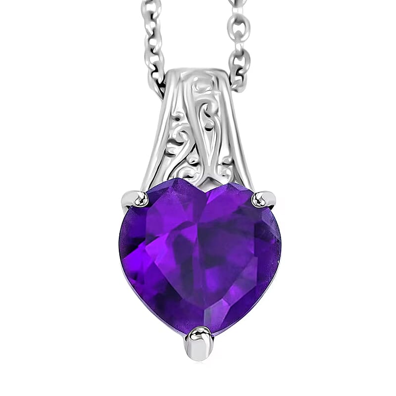 EverTrue African Amethyst Pendant Necklace in Stainless Steel 3.60 ctw (20 Inches)