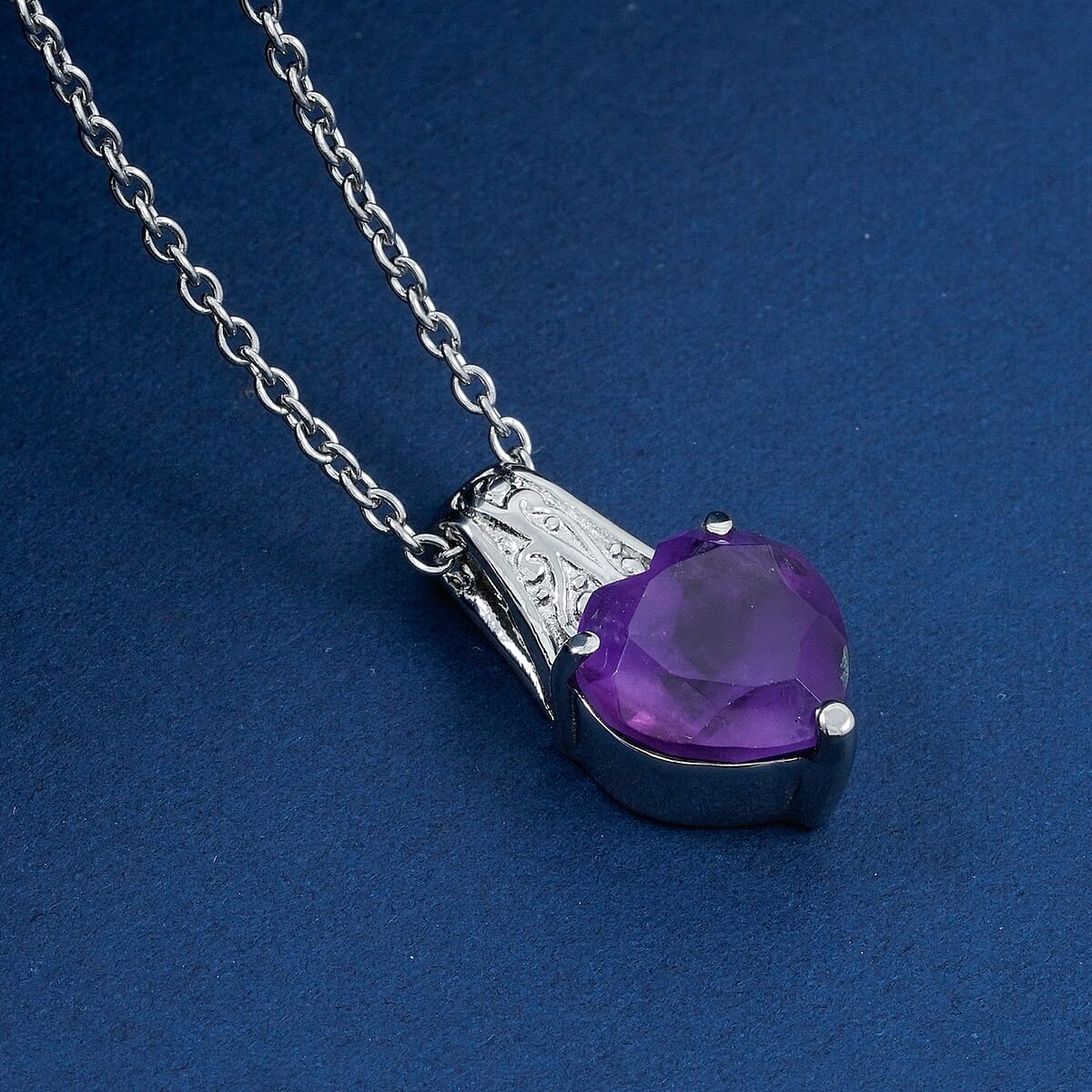 EverTrue African Amethyst 3.60 ctw Pendant Necklace in Stainless Steel 20 Inches image number 1