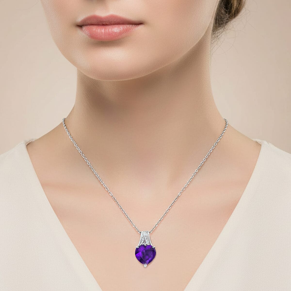 EverTrue African Amethyst 3.60 ctw Pendant Necklace in Stainless Steel 20 Inches image number 2