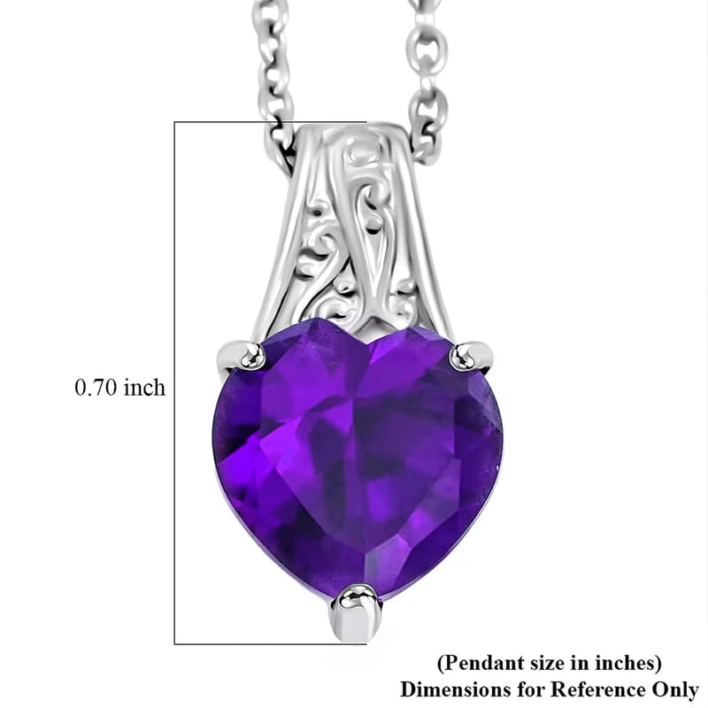 EverTrue African Amethyst Pendant Necklace in Stainless Steel 3.60 ctw (20 Inches)