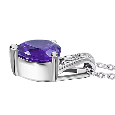 EverTrue African Amethyst Pendant Necklace in Stainless Steel 3.60 ctw (20 Inches)