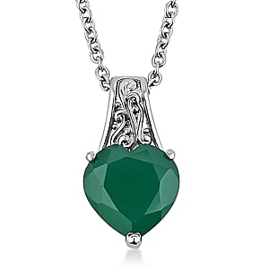 EverTrue Green Onyx 3.10 ctw Pendant Necklace in Stainless Steel 20 Inches