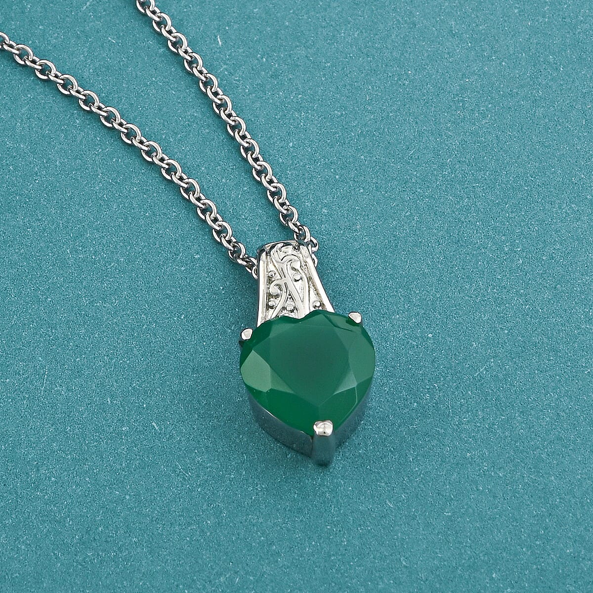 EverTrue Green Onyx 3.10 ctw Pendant Necklace in Stainless Steel 20 Inches image number 1