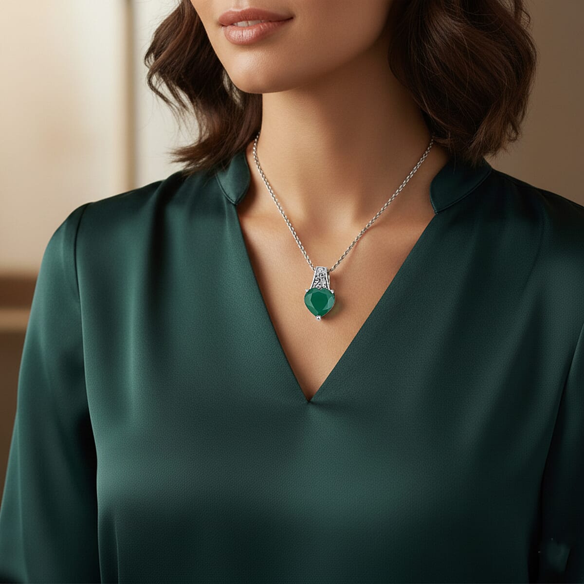 EverTrue Green Onyx 3.10 ctw Pendant Necklace in Stainless Steel 20 Inches image number 2