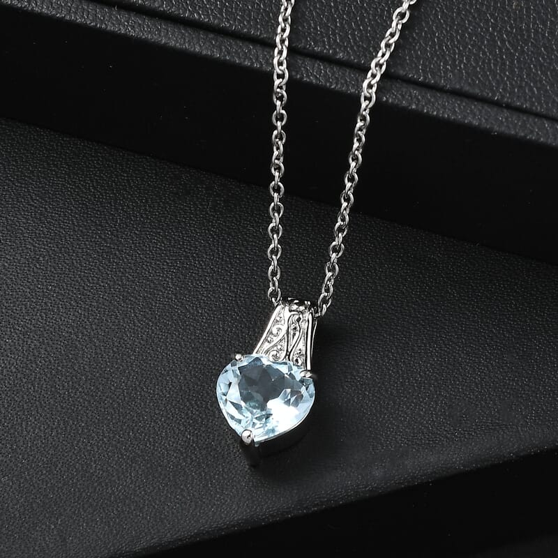 EverTrue Sky Blue Topaz 4.20 ctw Pendant Necklace in Stainless Steel 20 Inches