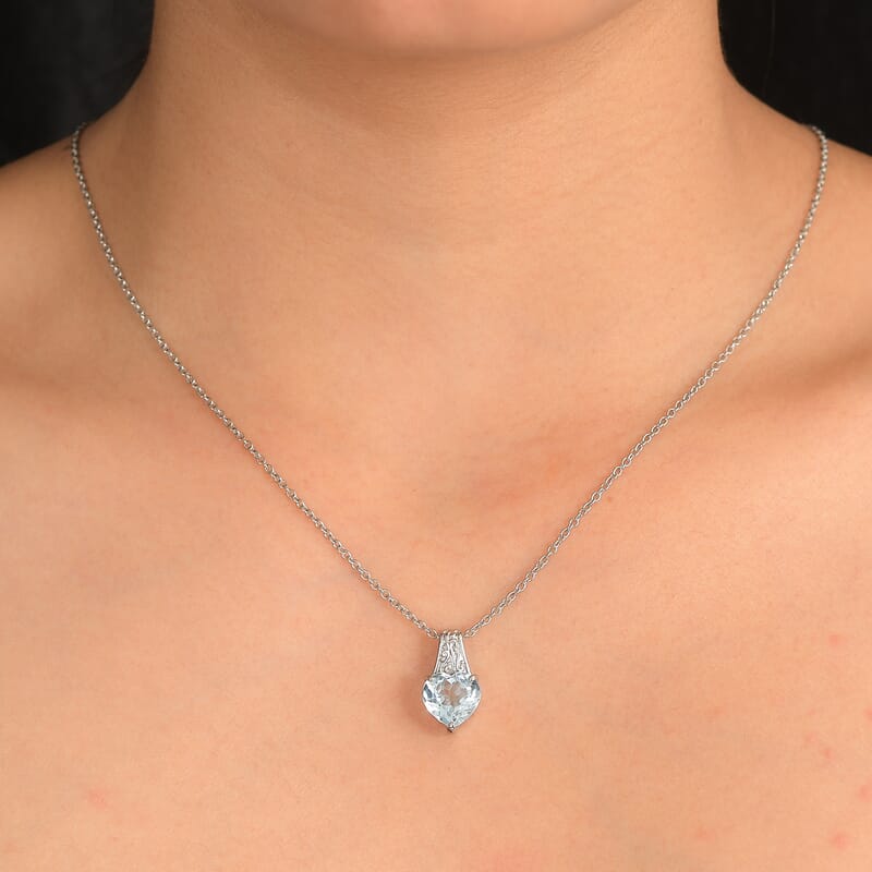 EverTrue Sky Blue Topaz 4.20 ctw Pendant Necklace in Stainless Steel 20 Inches
