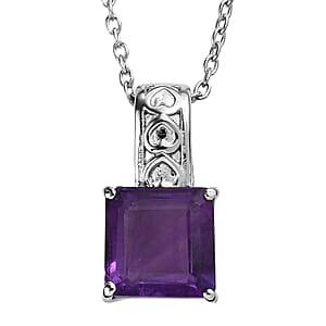 EverTrue African Amethyst 5.00 ctw Pendant Necklace in Stainless Steel 20 Inches 