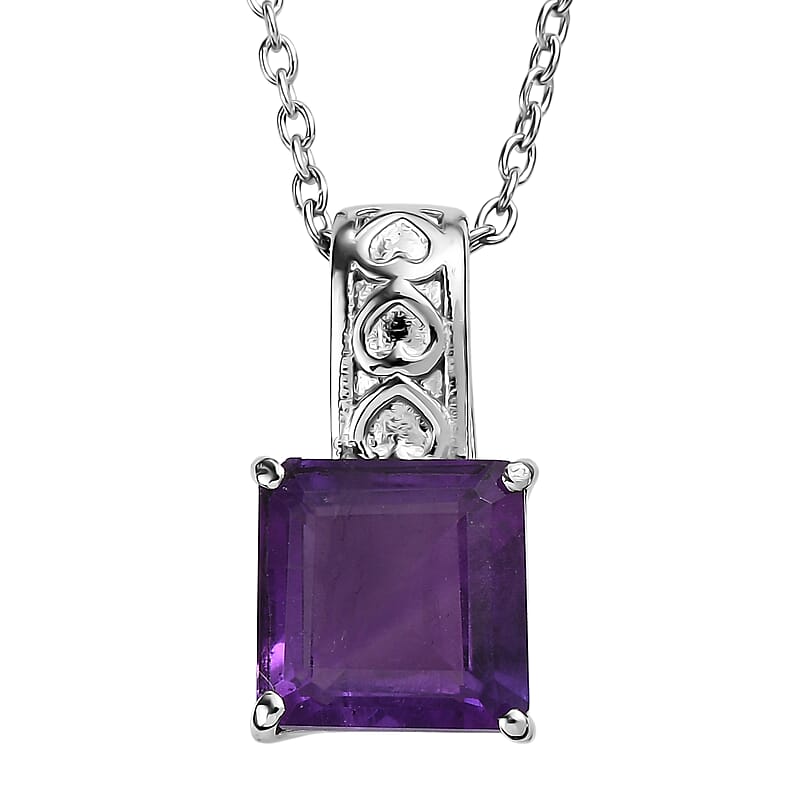 EverTrue African Amethyst 5.00 ctw Pendant Necklace in Stainless Steel 20 Inches