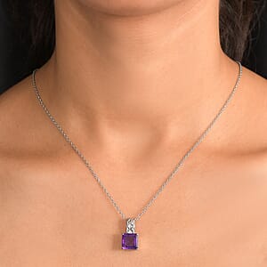 EverTrue African Amethyst 5.00 ctw Pendant Necklace in Stainless Steel 20 Inches 