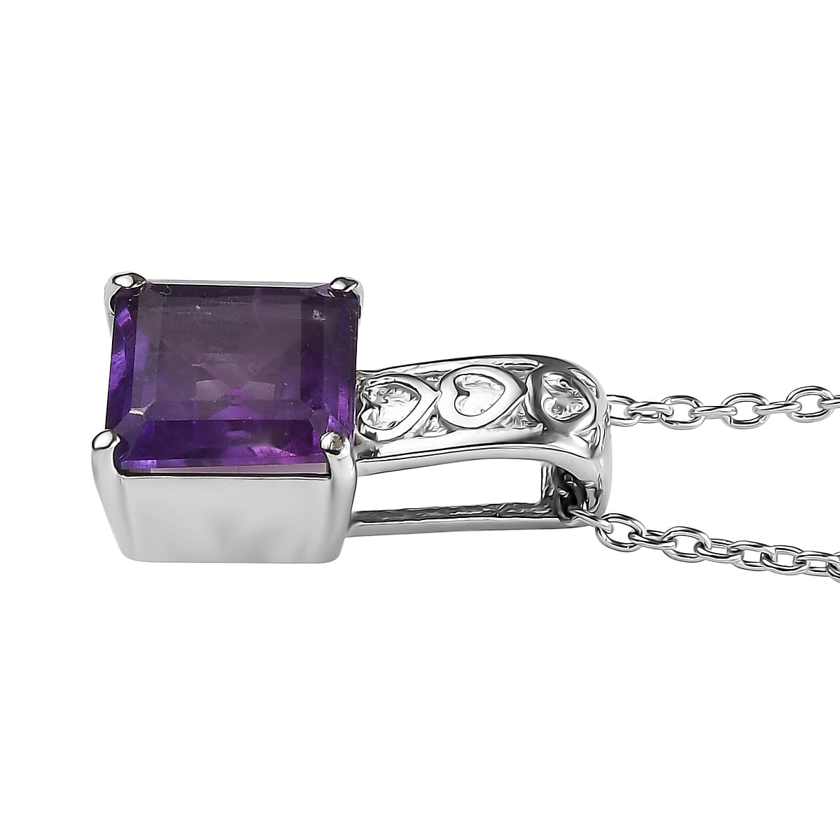EverTrue African Amethyst 5.00 ctw Pendant Necklace in Stainless Steel 20 Inches  image number 3
