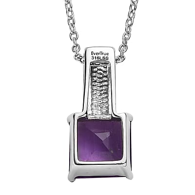EverTrue African Amethyst 5.00 ctw Pendant Necklace in Stainless Steel 20 Inches