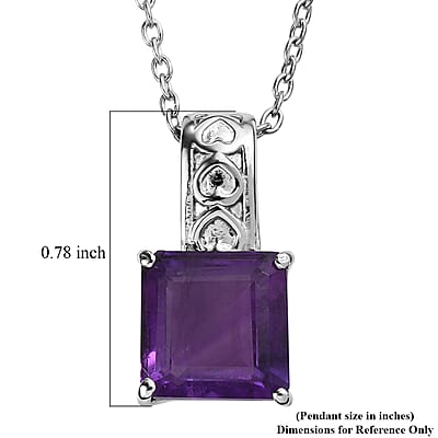 EverTrue African Amethyst 5.00 ctw Pendant Necklace in Stainless Steel 20 Inches
