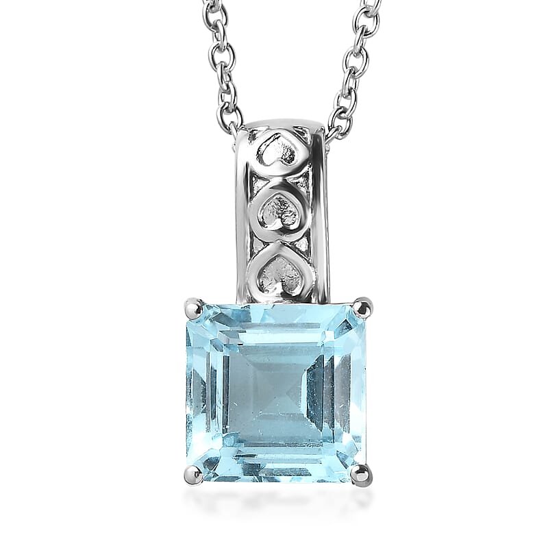 EverTrue Sky Blue Topaz 6.20 ctw Pendant Necklace in Stainless Steel 20 Inches