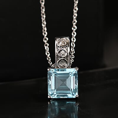 EverTrue Sky Blue Topaz 6.20 ctw Pendant Necklace in Stainless Steel 20 Inches