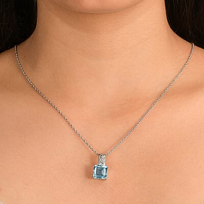 EverTrue Sky Blue Topaz 6.20 ctw Pendant Necklace in Stainless Steel 20 Inches