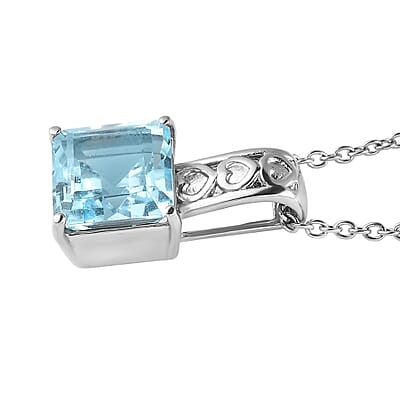 EverTrue Sky Blue Topaz 6.20 ctw Pendant Necklace in Stainless Steel 20 Inches