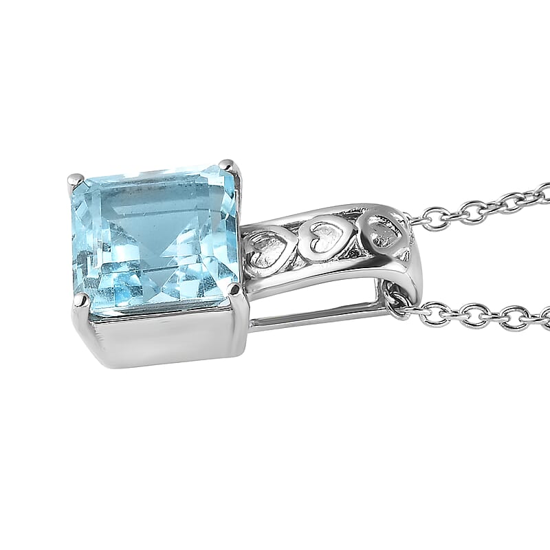 EverTrue Sky Blue Topaz 6.20 ctw Pendant Necklace in Stainless Steel 20 Inches