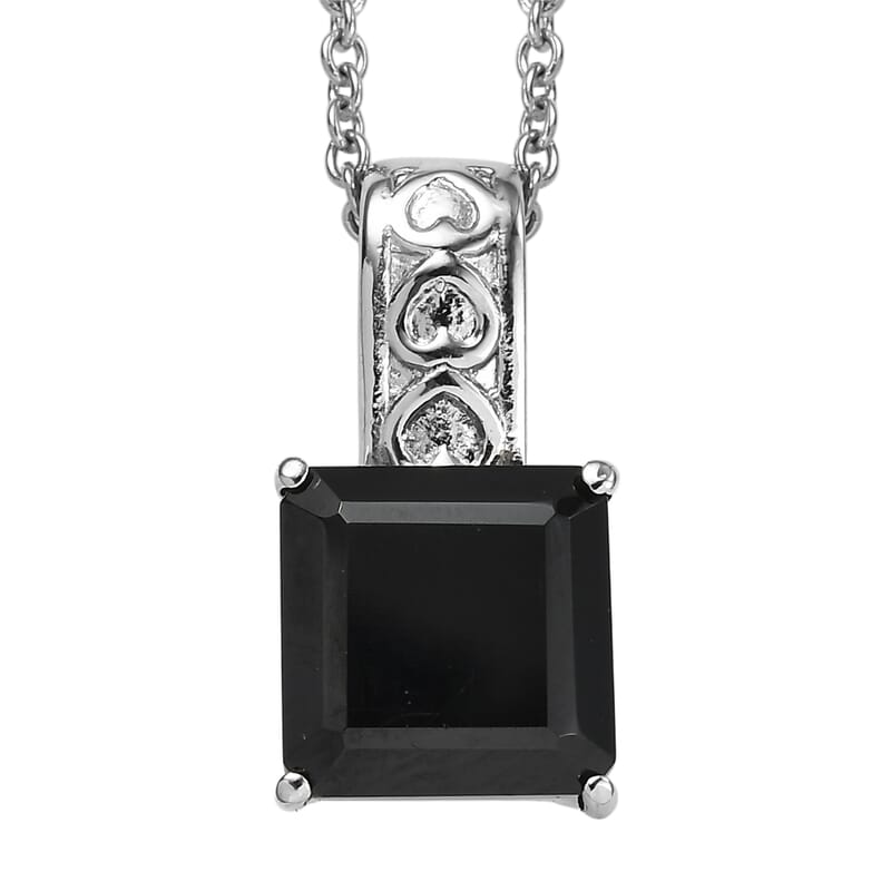 EverTrue Thai Black Spinel 6.70 ctw Pendant Necklace in Stainless Steel 20 Inches