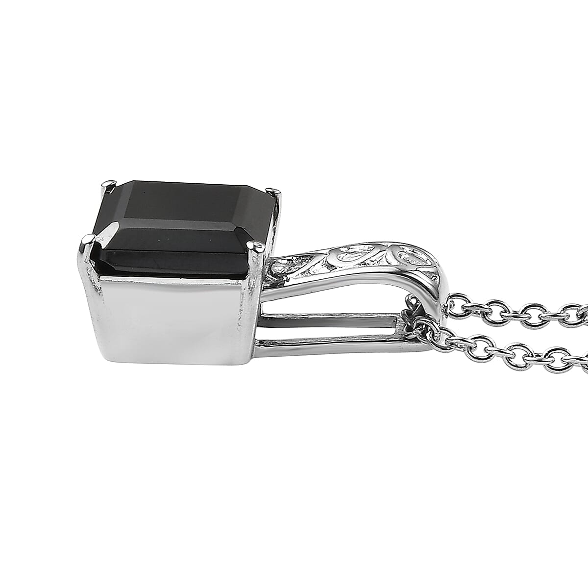 EverTrue Thai Black Spinel 6.70 ctw Pendant Necklace in Stainless Steel 20 Inches