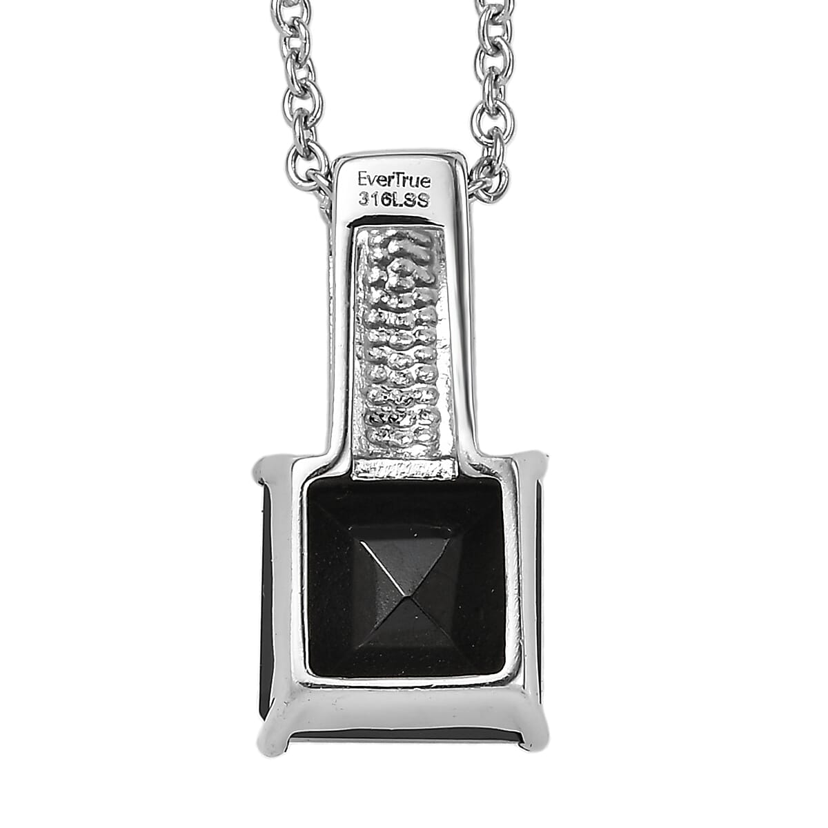 EverTrue Thai Black Spinel 6.70 ctw Pendant Necklace in Stainless Steel 20 Inches
