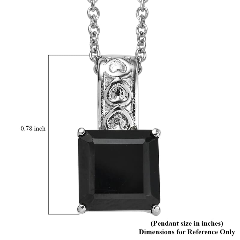 EverTrue Thai Black Spinel 6.70 ctw Pendant Necklace in Stainless Steel 20 Inches