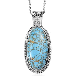 EverTrue Mojave Blue Turquoise 21.65 ctw Pendant Necklace in Stainless Steel 20 Inches
